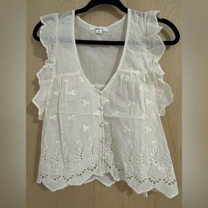 White Ruffle Embroidered Blouse